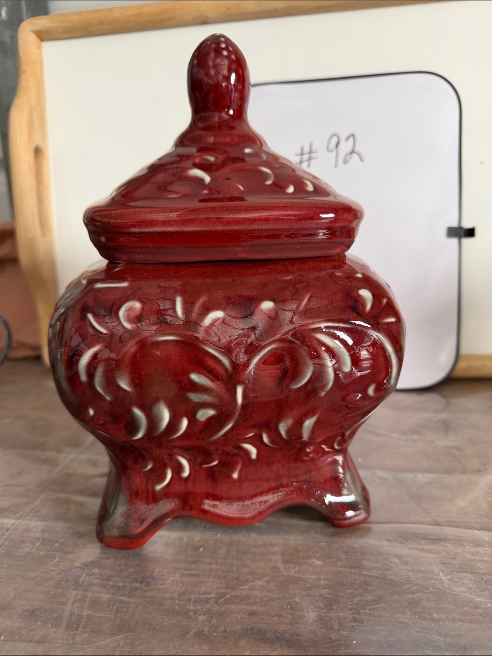 Red Carved Ceramic Covered Jar - Home Accents Decor